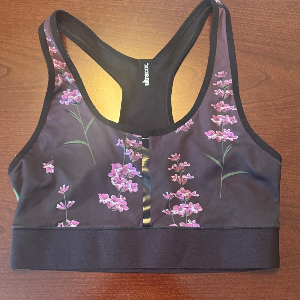 Ultracor Black and Purple Floral Sports Bra